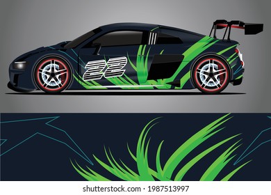 Car decal wrap design vector. Graphic abstract stripe racing background kit designs for vehicle race car rally adventure and livery	