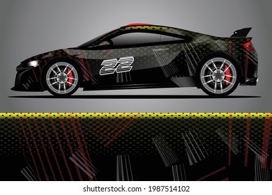 Car decal wrap design vector. Graphic abstract stripe racing background kit designs for vehicle race car rally adventure and livery	