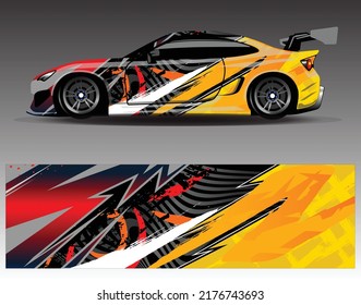 Car decal wrap design vector. Graphic abstract stripe racing background kit designs for wrap vehicle, race car, rally, adventure and livery