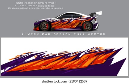 Vector de diseño de ajuste de calcomanías de auto. Diseños gráficos abstractos de banda de fondo de carreras para vehículos, autos de carreras, rally, aventura y livery