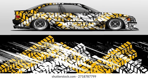 Design-Vektor für Aufkleber-Wrap. Grafische abstrakte Streifen Rennen Hintergrund Kit Designs für Fahrzeug, Rennwagen, Rallye, Abenteuer und Livree