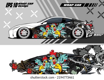 Car decal wrap illustration Premium Vector chiken