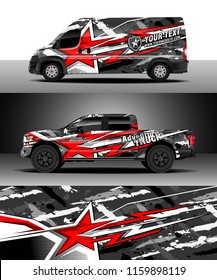 Car decal wrap, Truck and cargo van design vector. Graphic abstract stripe racing background kit designs for wrap vehicle, race car, rally, adventure and livery