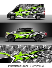 Car decal wrap, Truck and cargo van design vector. Graphic abstract stripe racing background kit designs for wrap vehicle, race car, rally, adventure and livery