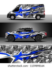 Car decal wrap, Truck and cargo van design vector. Graphic abstract stripe racing background kit designs for wrap vehicle, race car, rally, adventure and livery