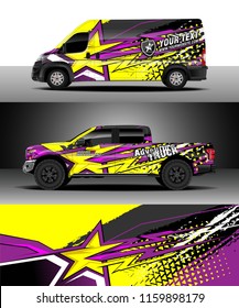 Car decal wrap, Truck and cargo van design vector. Graphic abstract stripe racing background kit designs for wrap vehicle, race car, rally, adventure and livery