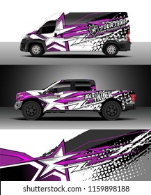 Car decal wrap, Truck and cargo van design vector. Graphic abstract stripe racing background kit designs for wrap vehicle, race car, rally, adventure and livery