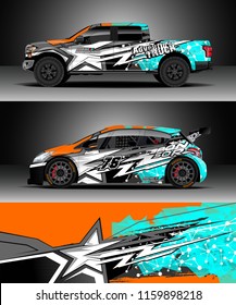 Car decal wrap, Truck and cargo van design vector. Graphic abstract stripe racing background kit designs for wrap vehicle, race car, rally, adventure and livery