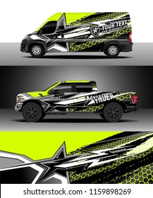 Car decal wrap, Truck and cargo van design vector. Graphic abstract stripe racing background kit designs for wrap vehicle, race car, rally, adventure and livery