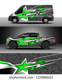 Car decal wrap, Truck and cargo van design vector. Graphic abstract stripe racing background kit designs for wrap vehicle, race car, rally, adventure and livery