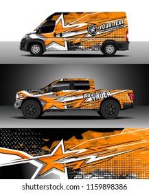 Car decal wrap, Truck and cargo van design vector. Graphic abstract stripe racing background kit designs for wrap vehicle, race car, rally, adventure and livery