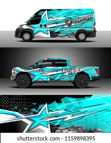 Car decal wrap, Truck and cargo van design vector. Graphic abstract stripe racing background kit designs for wrap vehicle, race car, rally, adventure and livery