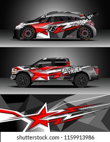 Car decal wrap, Truck and cargo van design vector. Graphic abstract stripe racing background kit designs for wrap vehicle, race car, rally, adventure and livery