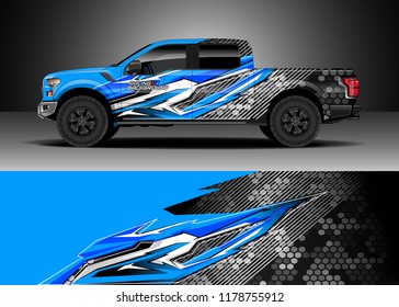 Car decal wrap, Truck and cargo van design vector. Graphic abstract stripe racing background kit designs for wrap vehicle, race car, rally, adventure and livery