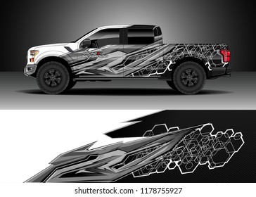 Car decal wrap, Truck and cargo van design vector. Graphic abstract stripe racing background kit designs for wrap vehicle, race car, rally, adventure and livery