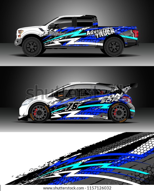 Car decal wrap, Truck
and cargo van design vector. Graphic abstract stripe racing
background designs for wrap vehicle, race, rally, adventure and car
racing livery.