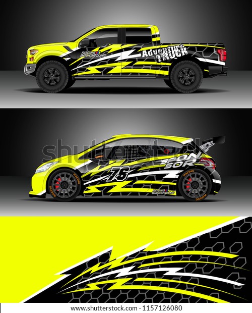 Car decal wrap, Truck
and cargo van design vector. Graphic abstract stripe racing
background designs for wrap vehicle, race, rally, adventure and car
racing livery.