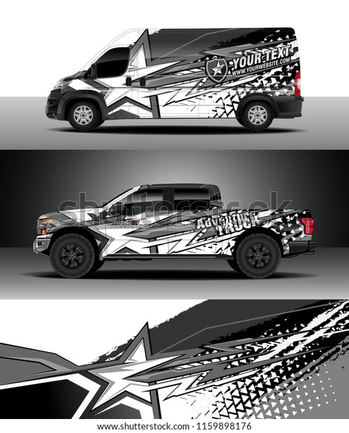 Car decal wrap, Truck and\
cargo van design vector. Graphic abstract stripe racing background\
kit designs for wrap vehicle, race car, rally, adventure and\
livery