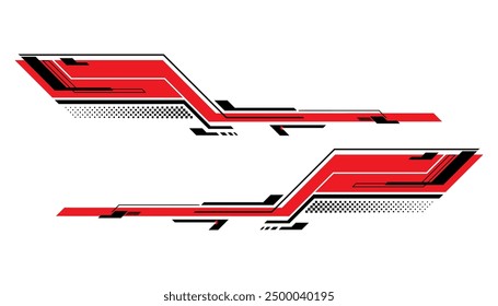 Car decals with red stripe and black line, wraps sticker design for sport or racing cars, sport news lower third banner