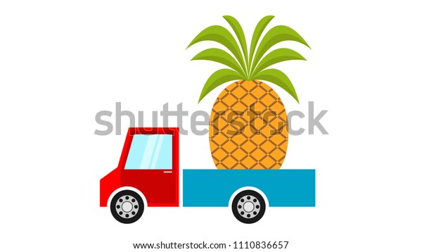 Car\
delivering a big pineapple, for site, web banner, flyer or\
postcard, flat design, vector\
illustration.