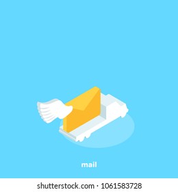 car delivering mail, isometric image