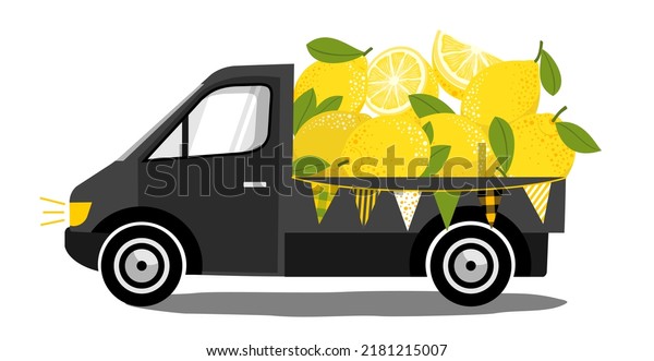 The car delivers lemons. Lemon harvest.\
Vector illustration.