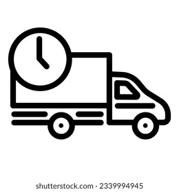 Car delivery line icon, delivery symbol, fast logistic lorry with clock vector sign on white background, shipping truck icon in outline style mobile concept and web design. Vector graphics
