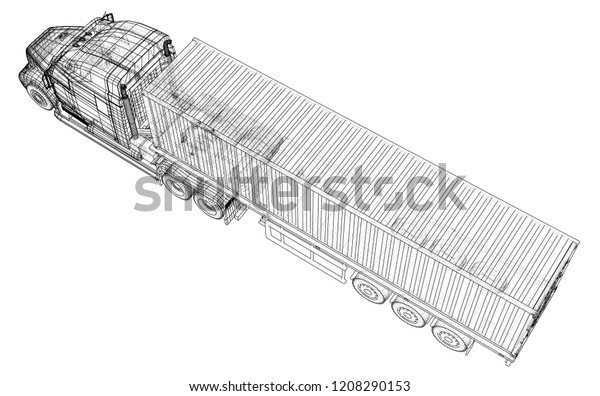 Car Delivery Semi Truck Trailer.\
Wire-frame. EPS10 format. Vector rendering of\
3d.