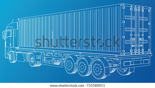 Car Delivery Semi Truck Trailer.\
Wire-frame. EPS10 format. Vector rendering of\
3d.