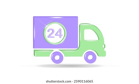 Car delivery service 24 hours. Isolated illustration on a white background. Simple, minimalistic style. 3d effect. The EPS10 vector.