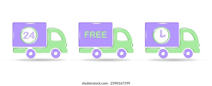 Car delivery service 24 hours. Isolated illustration on a white background. Simple, minimalistic style. 3d effect. The EPS10 vector.