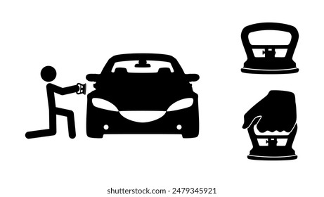 Car Denting Painting, Car Dent Puller, black isolated silhouette