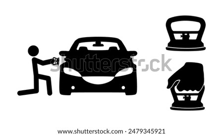 Car Denting Painting, Car Dent Puller, black isolated silhouette
