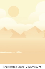 Car in the desert with mountains and clouds. Highway and a passing car landscape illustration.