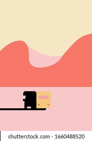it's a car in the desert in pink colors