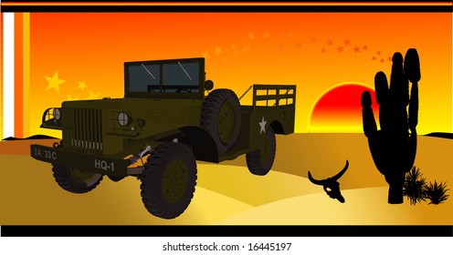 car in a desert vector