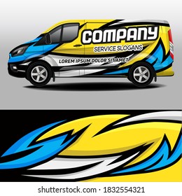 Car design development for the company. Car branding. Signature car sticker in yellow, blue and black colors
