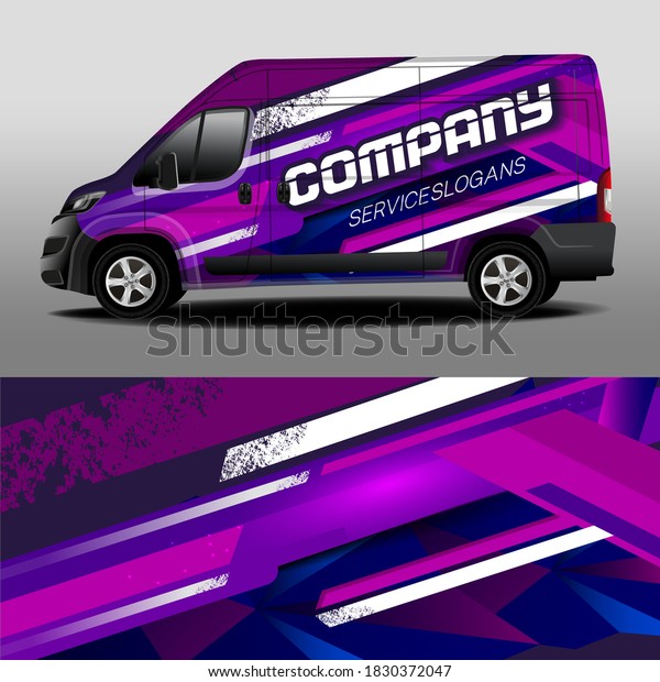 Car design development for the\
company. Car branding. Signature car sticker in purple\
tones.\

