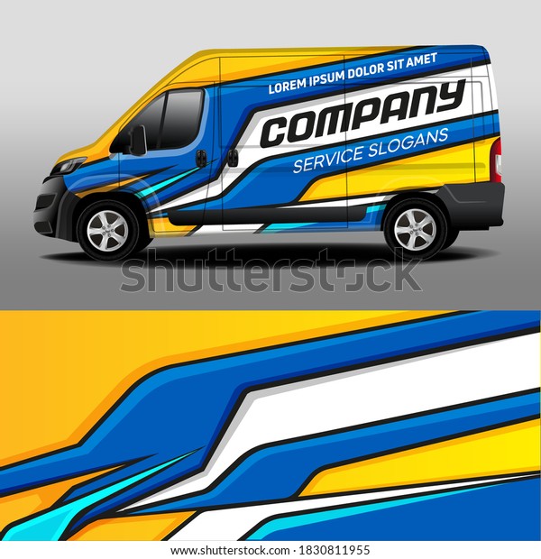 Car design\
development for the company. Car branding. Branded car sticker in\
yellow and blue colors\
