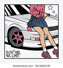 car design illustration, cute girl no limit