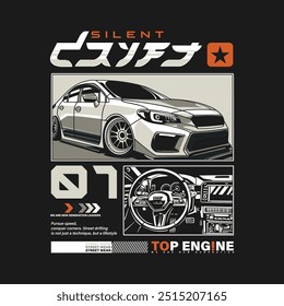 car design illustration, car drifting poster design template