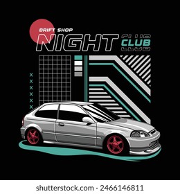 car design illustration, street drift car shop