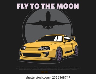 car design image with plane illustration vector background and text