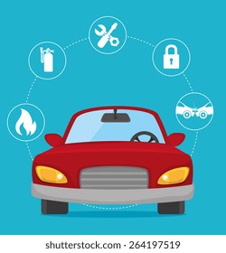 Car design over blue background, vector illustration.