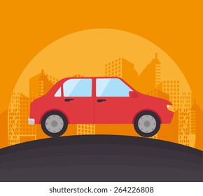 Car design over city background, vector illustration.