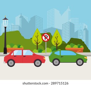 Car design over cityscape background, vector illustration.