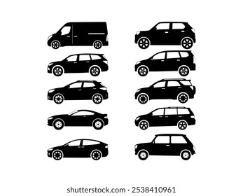 Conjunto de elementos de silueta de diseño de coche