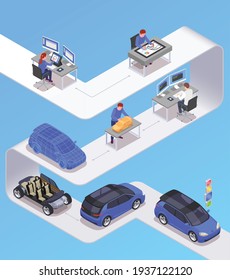 Car designer profession isometric concept with sketching symbols vector illustration