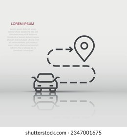 Icono de destino del coche en estilo plano. Ilustración vectorial de navegación del automóvil sobre fondo aislado blanco. Localice el concepto de negocio de posición.