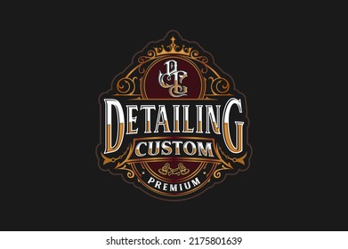 Car detailing custom logo design retro badge baroque luxury element  polish coating service